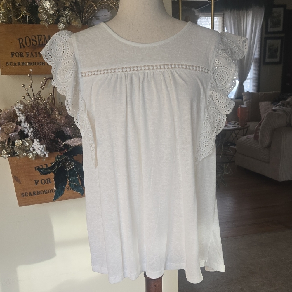BiBi White Eyelet Lace Blouse